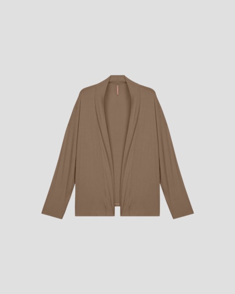 Cardigan Feminino Plus Size em Viscose Canelada - Cereja Rosa - Marrom