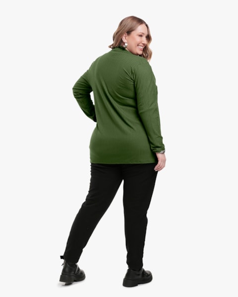Cardigan Feminino Plus Size em Viscose Canelada - Cereja Rosa - Militar