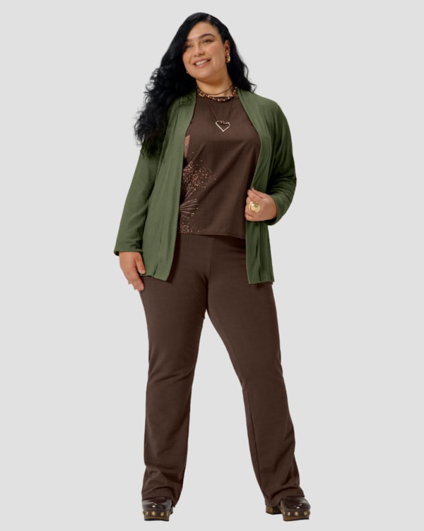 Cardigan Feminino Plus Size em Viscose Canelada - Cereja Rosa - Verde