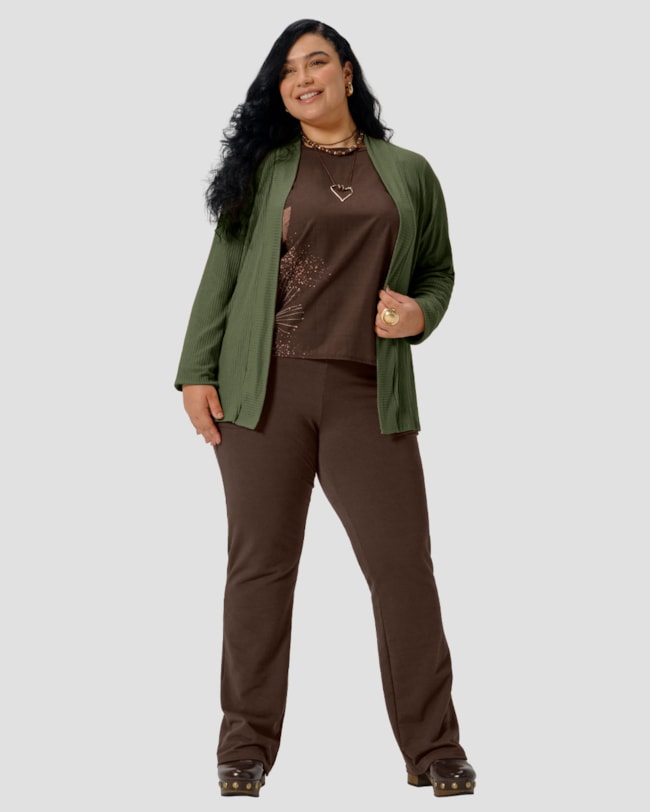 Cardigan Feminino Plus Size em Viscose Canelada - Cereja Rosa - Verde-1e085bd8-fce2-4aae-817d-025a91019369