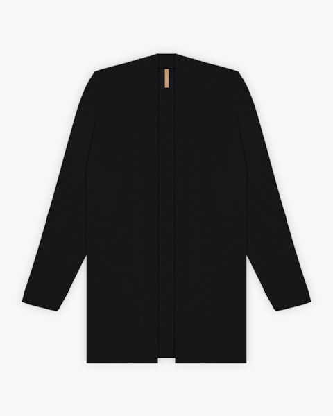 Cardigan Plus Size em Malha Crepe com Bolso - Cereja Rosa - Preto