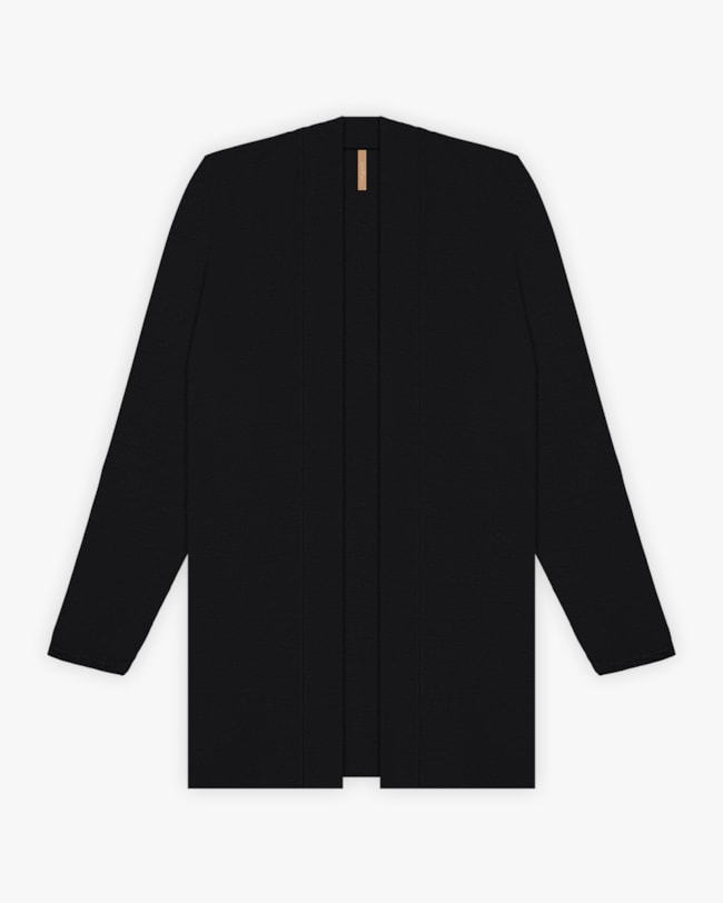 Cardigan Plus Size em Malha Crepe com Bolso - Cereja Rosa - Preto-75e8065f-5c40-4738-9cb5-f69f98690d09