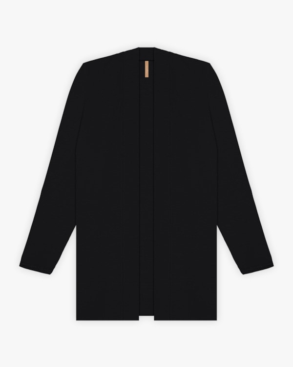 Cardigan Plus Size em Malha Crepe com Bolso - Cereja Rosa - Preto