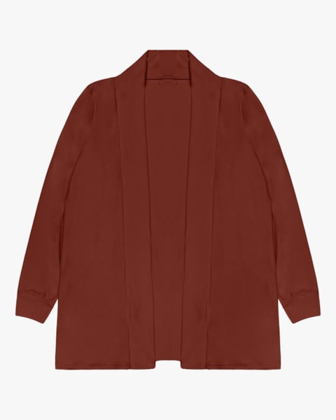 Cardigan Plus Size em Pelo Aveludado Cereja Rosa Ferrugem