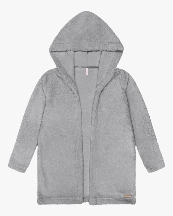 Casaco Feminino Alongado em Pelo Teddy Cereja Rosa Grey