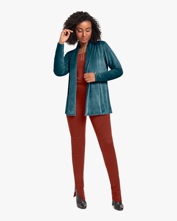 Casaco Feminino em Malha Veludo Cereja Rosa - Verde