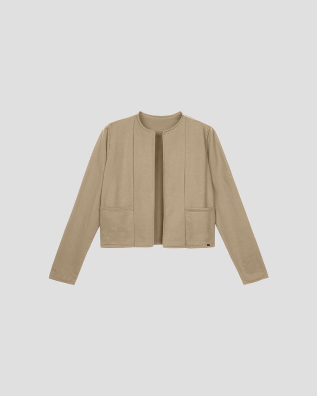 Casaco Feminino em Moletinho com Bolso - Cereja Rosa - Bege-2a22d191-cb7f-4b6b-bcef-e2364e349197