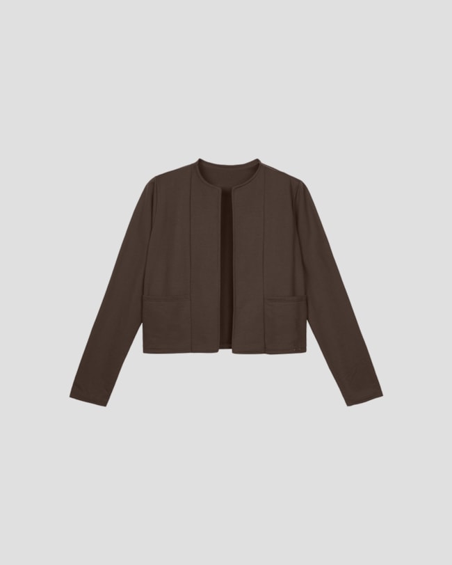 Casaco Feminino em Moletinho com Bolso - Cereja Rosa - Marrom-d58803fd-f28b-4478-903e-ac7e8c44ad2b