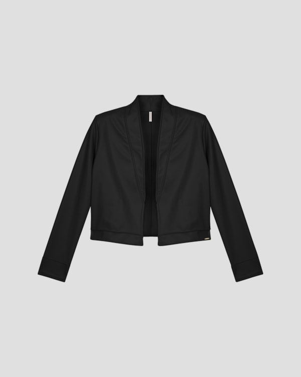 Casaco Feminino em Neocouro com Bolso - Cereja Rosa - Preto