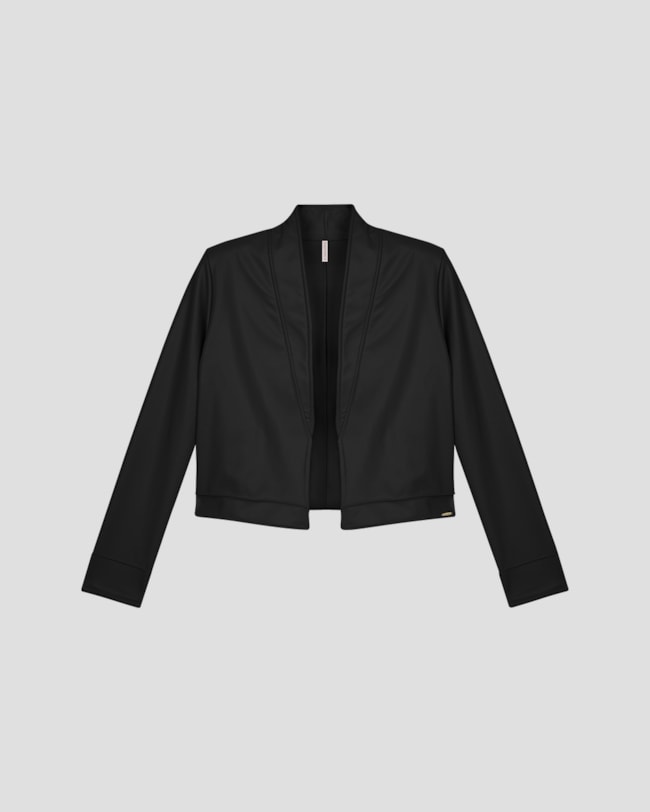 Casaco Feminino em Neocouro com Bolso - Cereja Rosa - Preto-38f29008-47b4-456d-b09f-f935f7a10493