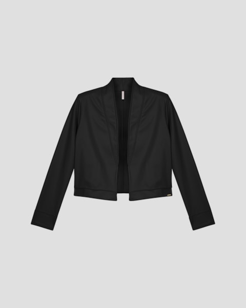 Casaco Feminino em Neocouro com Bolso - Cereja Rosa - Preto