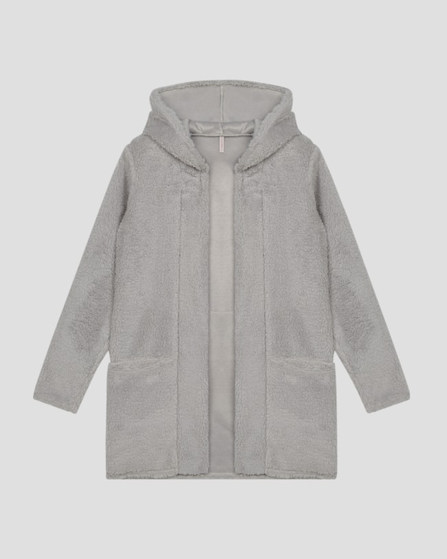 Casaco Feminino em Pelo Teddy com Capuz - Cereja Rosa - Cinza-8f2a8f89-88b3-4e13-8910-e0061e68931e