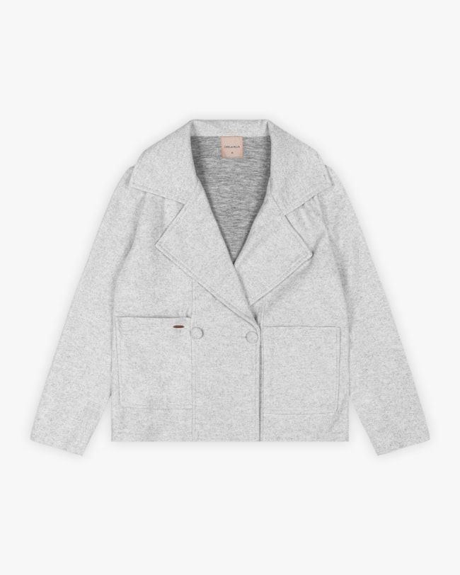 Casaco Feminino Lã Batida com Bolso - Cereja Rosa - Mescla Gelo-76e16090-ad80-4b2f-9f7b-6d714c426cce