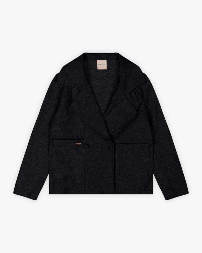 Casaco Feminino Lã Batida com Bolso - Cereja Rosa - Preto-d4d20fd3-2dbe-4349-ac8a-29d884de1815