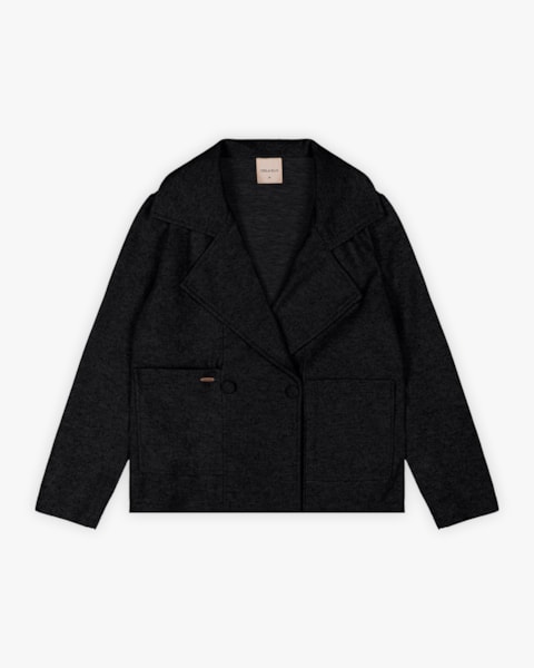 Casaco Feminino Lã Batida com Bolso - Cereja Rosa - Preto