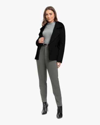 Casaco Feminino Lã Batida com Bolso - Cereja Rosa - Preto-G