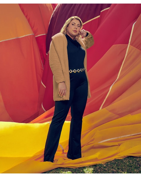 Casaco Feminino Plus Size em Pelo Teddy Cereja Rosa Gengibre