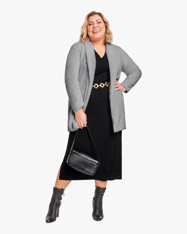Casaco Feminino Plus Size em Pelo Teddy Cereja Rosa Grey