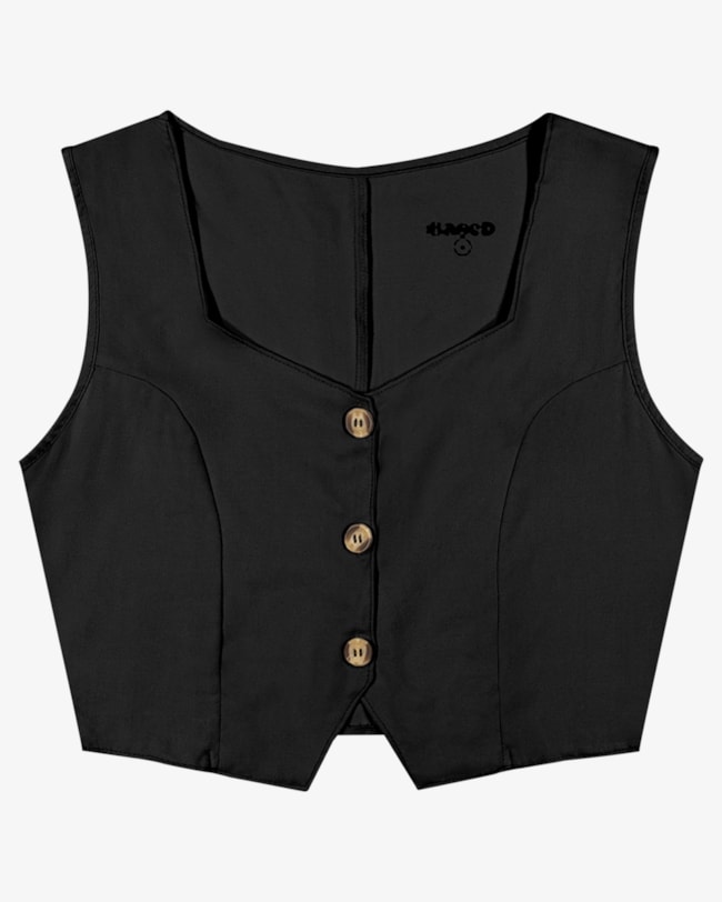 Colete Cropped Juvenil em Tecido Viscose - BaseD - Preto-07ed299d-a860-4771-89c6-9ba37c83d5ac