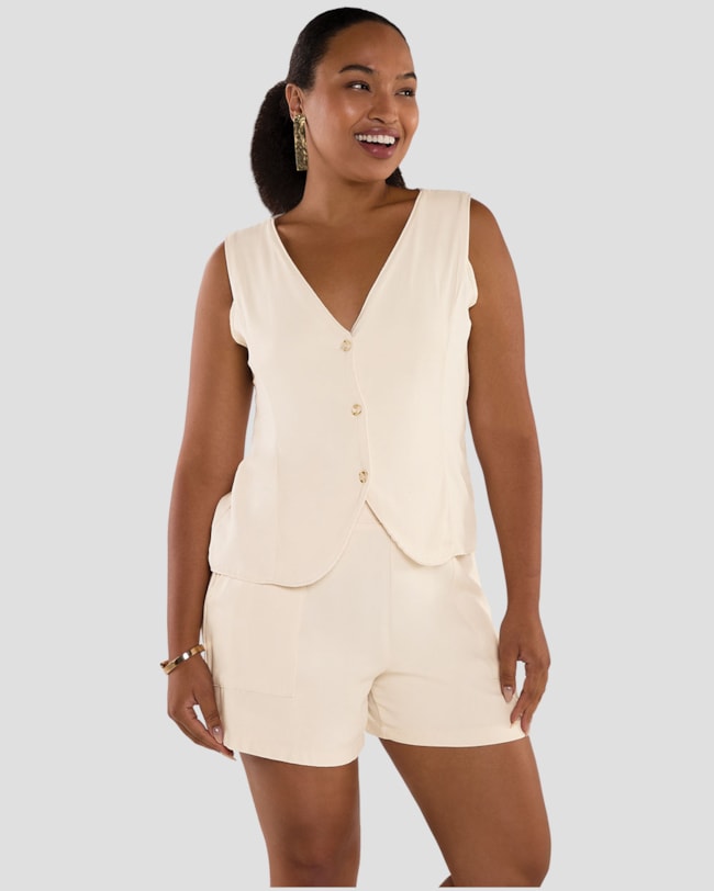 Colete Feminino com Decote V e Botões - Cereja Rosa - Aveia-96eb7c62-f897-4efa-9454-5dad7b6a8080