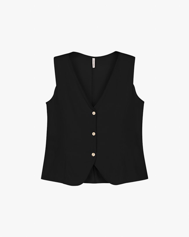 Colete Feminino com Decote V e Botões - Cereja Rosa - Preto-bc983edc-475e-48a1-b21d-5f1b097eeec7