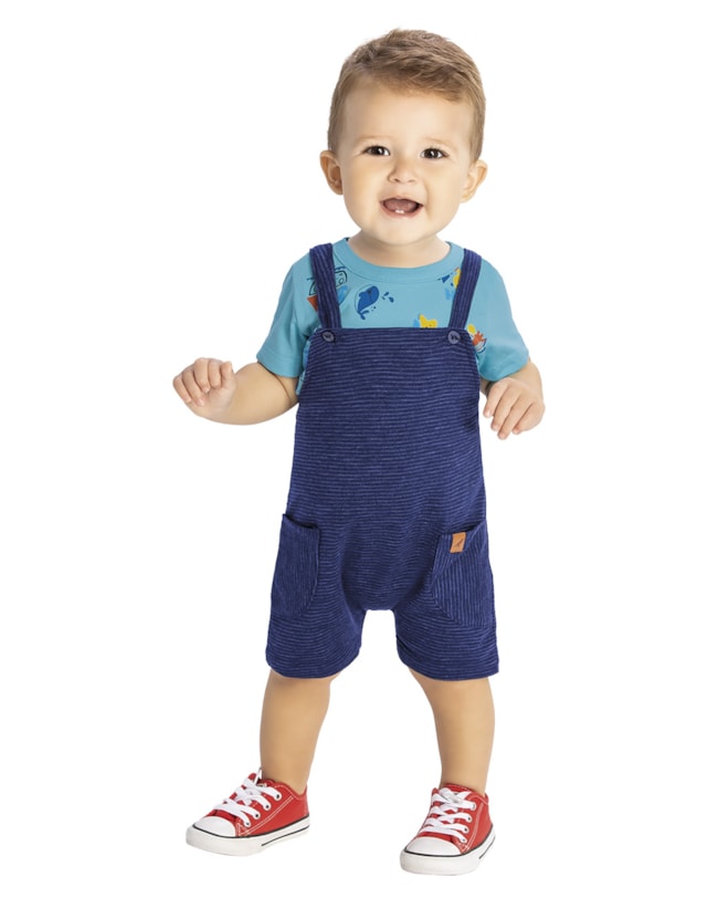 Conjunto Bebê Jardineira e Camiseta Estampada Menino ReiRex-928f5cc4-f331-4487-951a-9213c897b84c