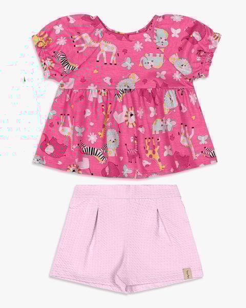 Conjunto Bebê Menina Blusa Bata e Shorts - Kely Kety - Blossom