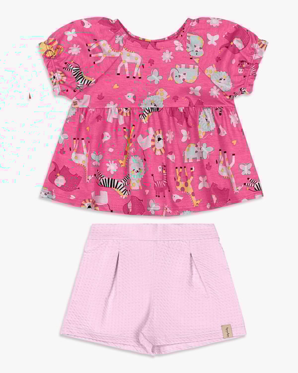 Conjunto Bebê Menina Blusa Bata e Shorts - Kely Kety - Blossom