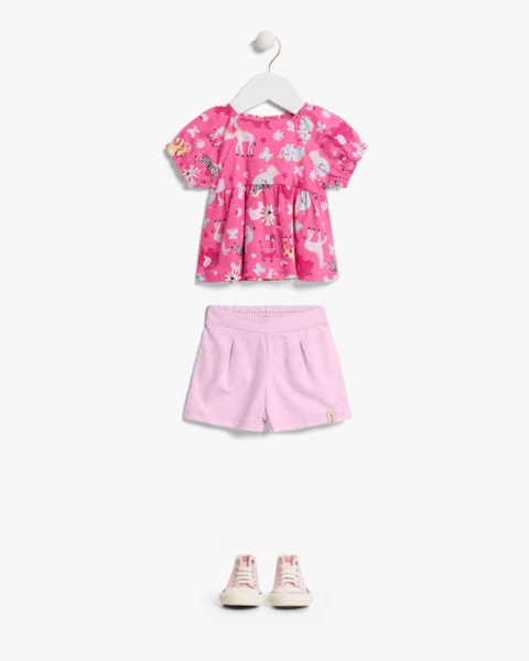Conjunto Bebê Menina Blusa Bata e Shorts - Kely Kety - Blossom