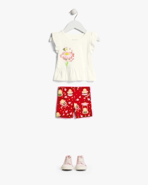 Conjunto Bebê Menina Blusa e Bermuda com Estampa - Kely Kety - Natural