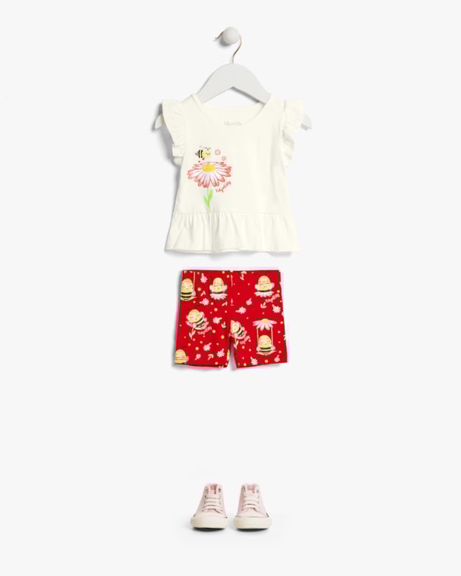 Conjunto Bebê Menina Blusa e Bermuda com Estampa - Kely Kety - Natural-0a52d133-3952-4963-86ce-c35544463155