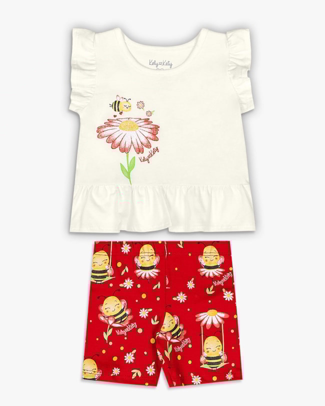 Conjunto Bebê Menina Blusa e Bermuda com Estampa - Kely Kety - Natural-122e528e-5018-481e-b9ba-7f11e762b50a
