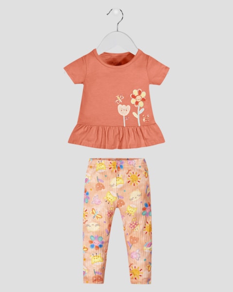 Conjunto Bebê Menina Blusa e Legging Estampada - Kely Kety - Mango