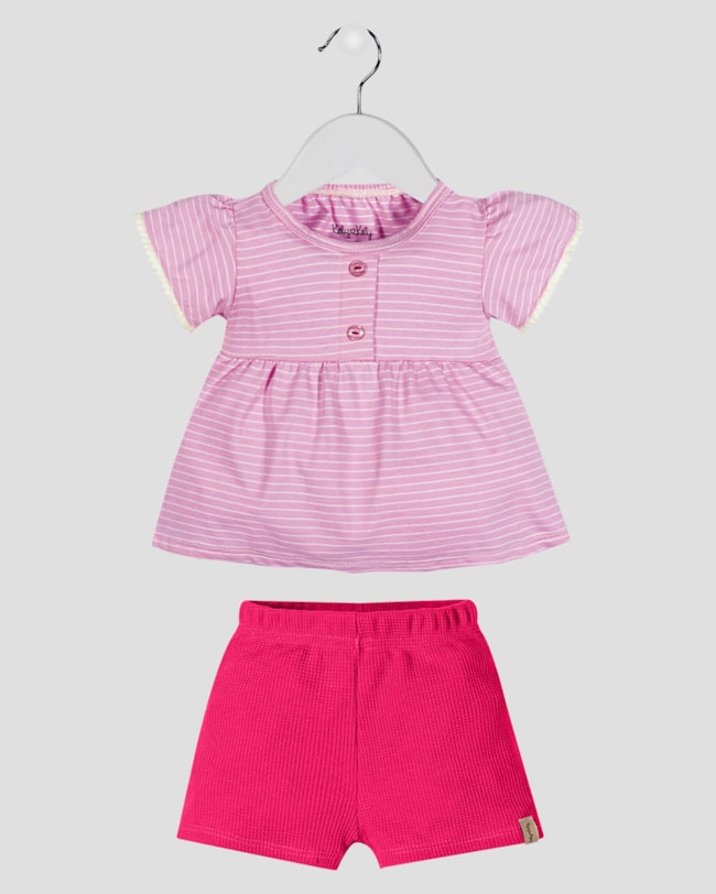 Conjunto Bebê Menina Blusa e Shorts em Malha - Kely Kety - Rosa Buquê-4ef5d8a7-d0d9-45f5-80b1-79a526f89f84