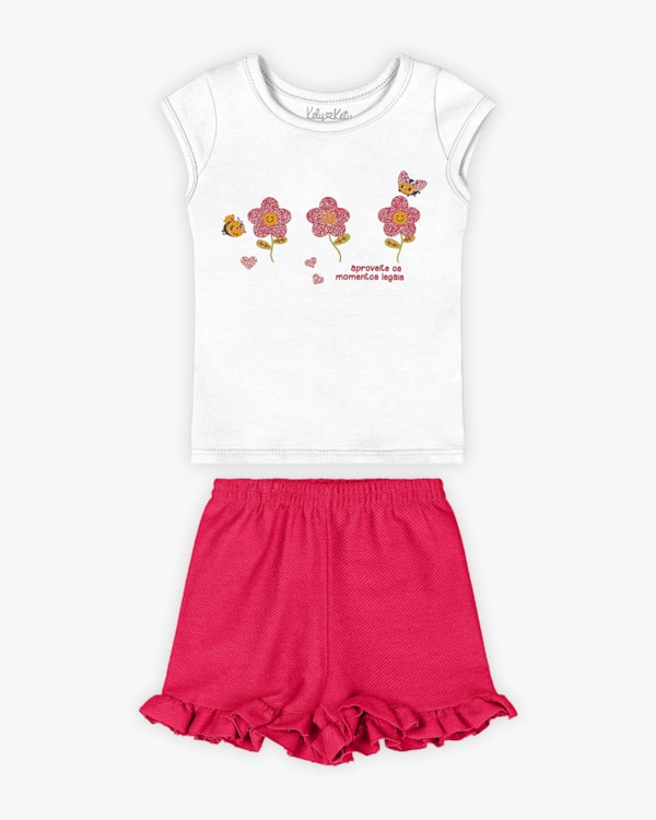 Conjunto Bebê Menina Blusa e Shorts - Kely Kety - Branco