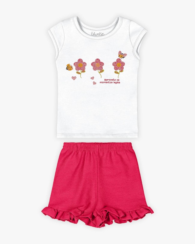 Conjunto Bebê Menina Blusa e Shorts - Kely Kety - Branco-0116cb00-4d77-404b-9404-d73b84fd5cab
