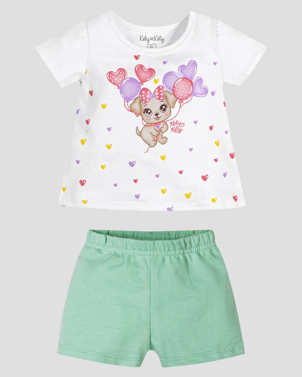 Conjunto Bebê Menina Blusa e Shorts Kely Kety Branco