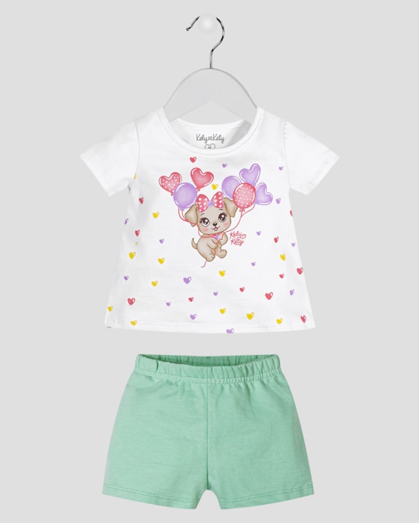 Conjunto Bebê Menina Blusa e Shorts Kely Kety Branco