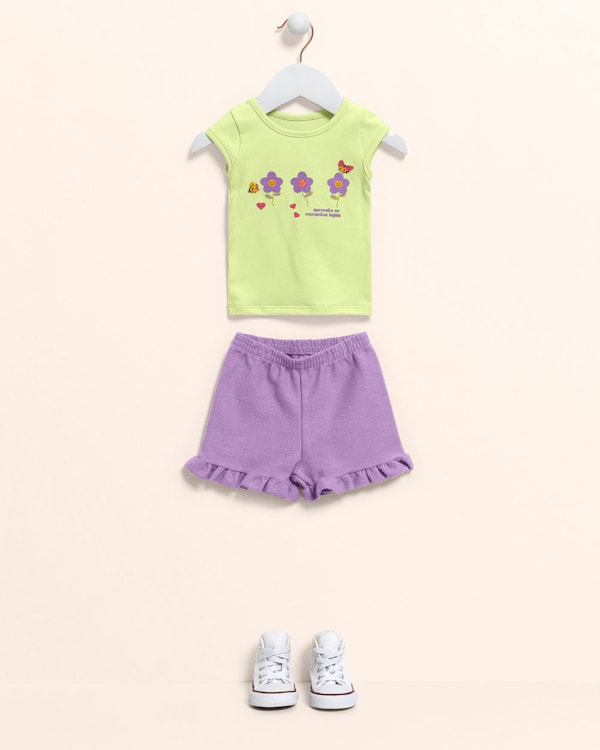 Conjunto Bebê Menina Blusa e Shorts - Kely Kety - Matcha