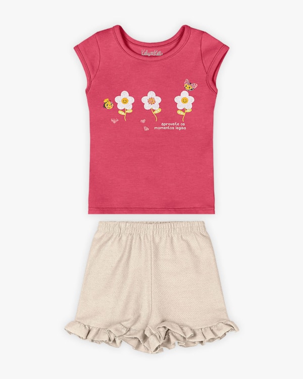 Conjunto Bebê Menina Blusa e Shorts - Kely Kety - Rosa