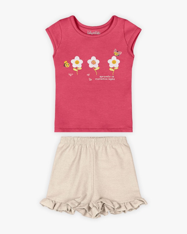 Conjunto Bebê Menina Blusa e Shorts - Kely Kety - Rosa-d3c792c5-c3ad-4038-8cae-1c1b31f2d68b