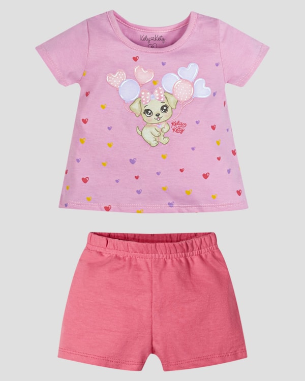 Conjunto Bebê Menina Blusa e Shorts Kely Kety Rosa