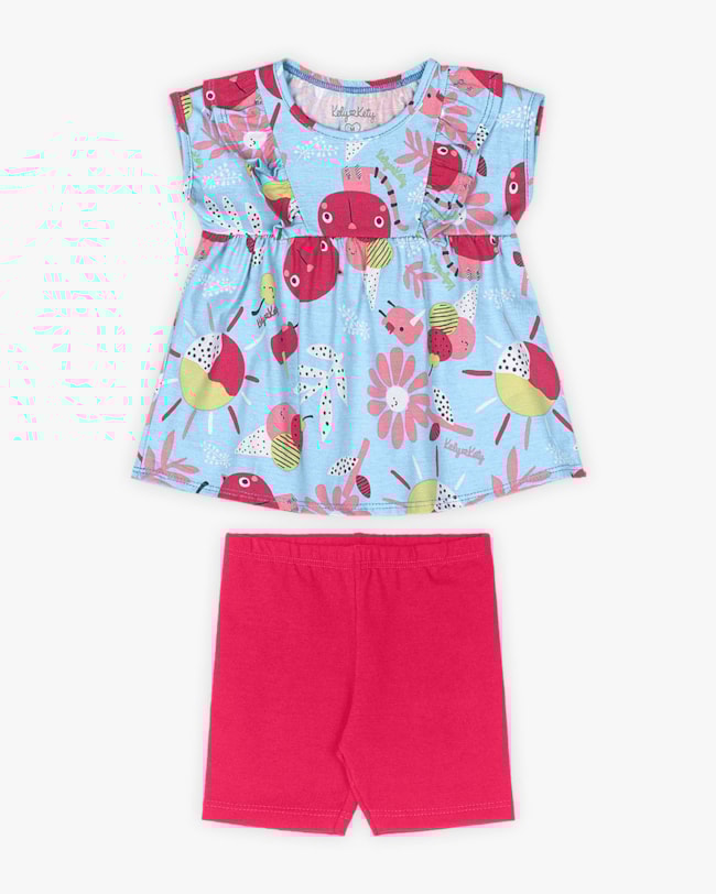 Conjunto Bebê Menina Blusa Estampada e Bermuda - Kely Kety - Azul-433c3ab2-9f8c-4a83-88e0-c0277f4dd865