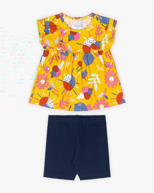 Conjunto Bebê Menina Blusa Estampada e Bermuda - Kely Kety - Solar