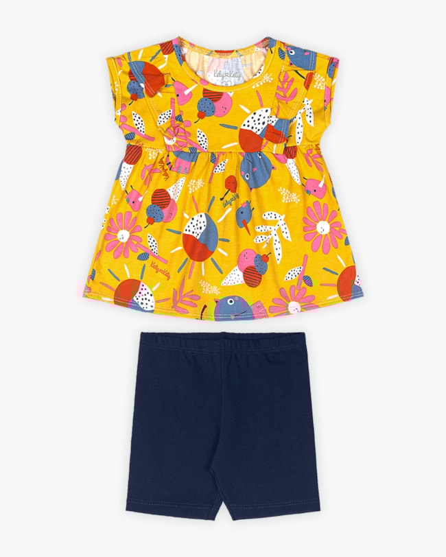 Conjunto Bebê Menina Blusa Estampada e Bermuda - Kely Kety - Solar-98161ccd-a8f0-44d0-8490-8b02d951d194