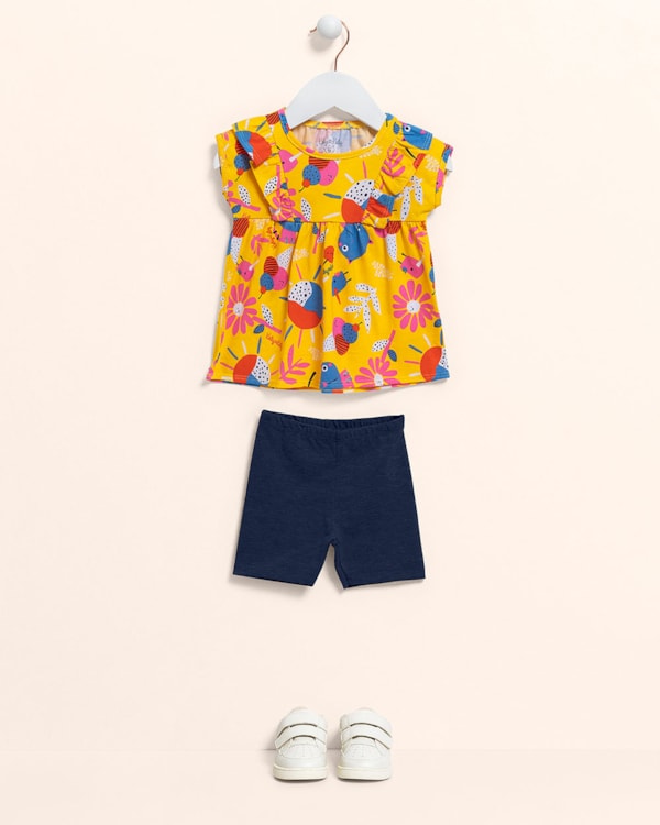 Conjunto Bebê Menina Blusa Estampada e Bermuda - Kely Kety - Solar
