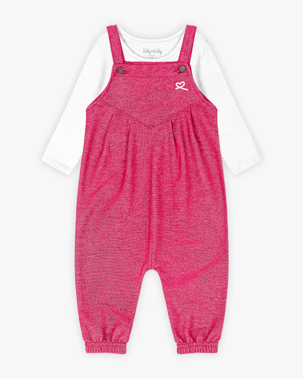 Conjunto Bebê Menina Blusa Manga Longa e Jardineira - Kely Kety - Branco