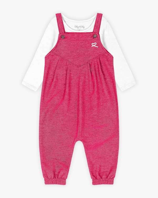 Conjunto Bebê Menina Blusa Manga Longa e Jardineira - Kely Kety - Branco