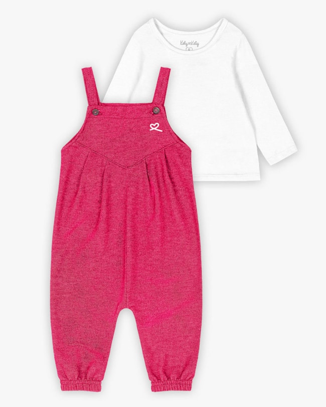 Conjunto Bebê Menina Blusa Manga Longa e Jardineira - Kely Kety - Branco-2632c179-e74c-4cc8-8931-9d929ddf0fbc
