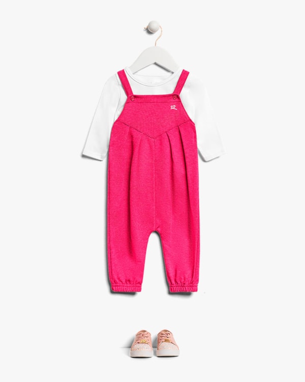 Conjunto Bebê Menina Blusa Manga Longa e Jardineira - Kely Kety - Branco